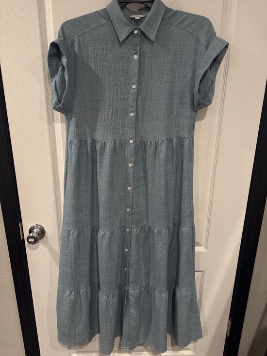 Max Studio Dresses & Skirts - Max Studio London Blue Tiered Maxi Shirt Dress Size M Button Front